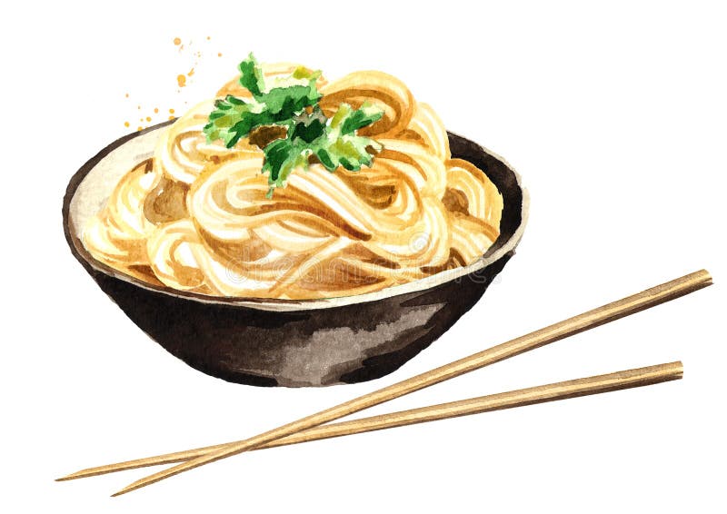 noodles białych misek odizolowanych Akwareli ręka rysujący illustrationб odizolowywający na białym tle ilustracji noodles białych misek odizolowanych Akwareli ręka rysujący illustrationб odizolowywający na białym tle ilustracji