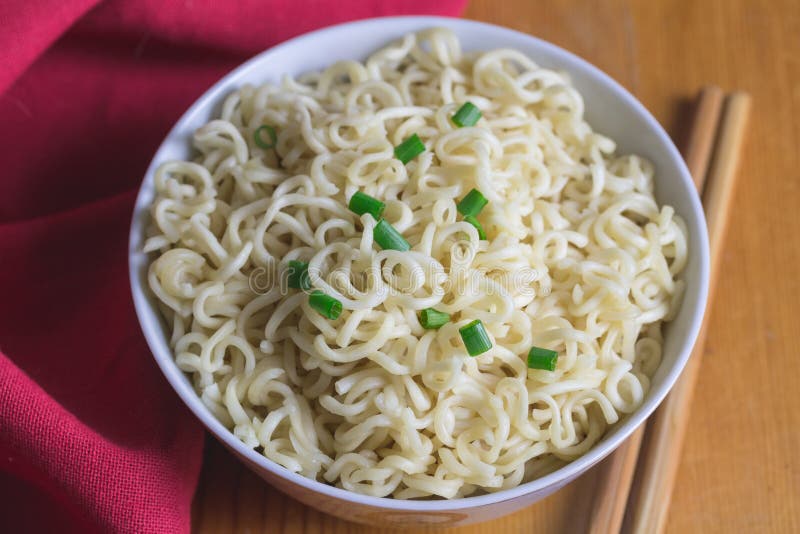 Noodles in Bowl Close Up with Selective Focus Quick Plain Noodle Meal