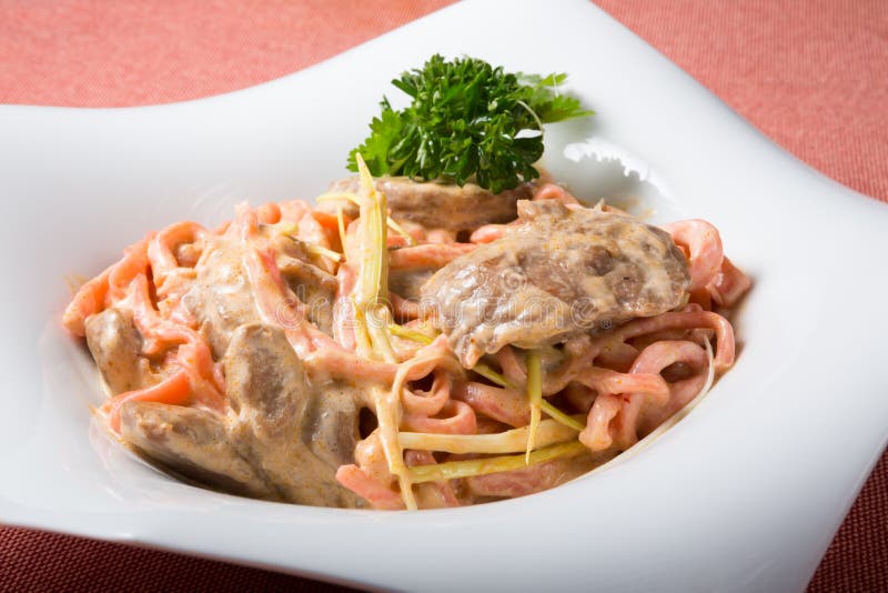 Noodles with chicken stew stock image. Image of healthy 73851001