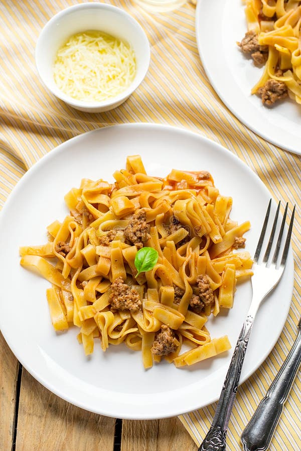 Noodles Pasta with Ground Beef and Tomato Stock Photo Image of sauce