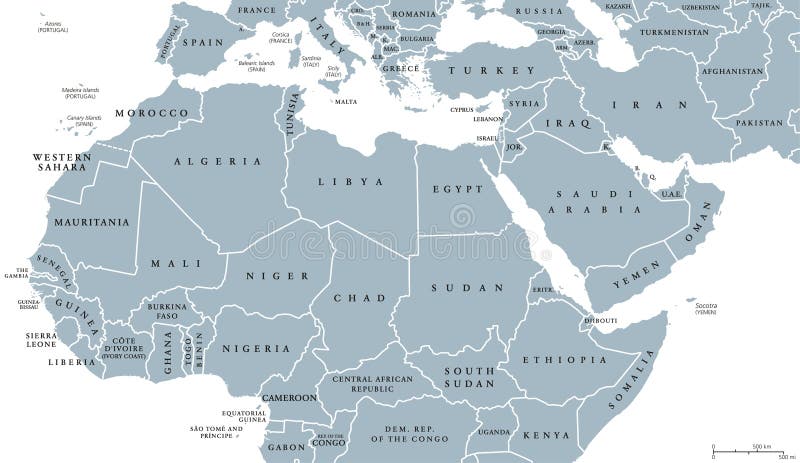 Noord-Afrika en Midden-Oosten politieke kaart stock illustratie Noord-Afrika en Midden-Oosten politieke kaart stock illustratie