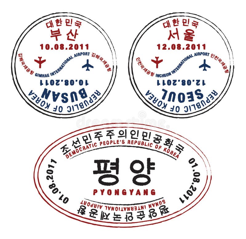 North and South Korean Passport stamps in format. North and South Korean Passport stamps in format.