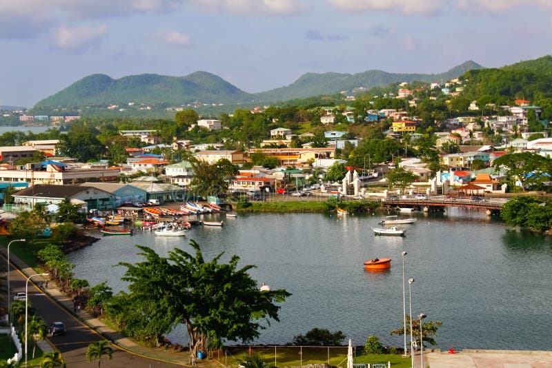 A view of Point Seraphine and the harbor of Castries, the capital city of the beautiful island of St. Lucia, a popular cruise and travel destination in the southern Caribbean. A view of Point Seraphine and the harbor of Castries, the capital city of the beautiful island of St. Lucia, a popular cruise and travel destination in the southern Caribbean.