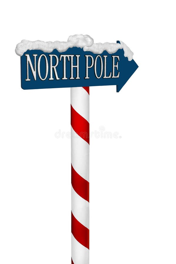 Snow covered sign pointing to the North Pole. Snow covered sign pointing to the North Pole