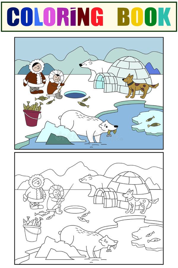 Nordpolenvektor Bildande lek för bildande lek för ungar Arktiska djur färgar och svartvit färgläggning stock illustrationer Nordpolenvektor Bildande lek för bildande lek för ungar Arktiska djur färgar och svartvit färgläggning stock illustrationer
