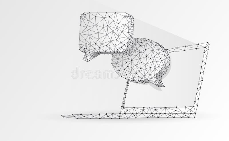 Nori de chat pe ecranul notebook. concept de casetă text dialog de comunicare dispozitiv. cadru de fire digital abstract scăzut royalty free illustration
