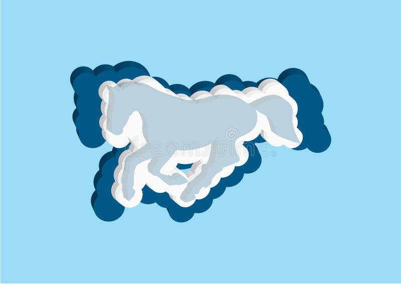Nori sub forma unui cal. pictograme vectoriale de culoare alb-albastru în nori pe fond albastru. cerul este o colecție densă de il royalty free illustration