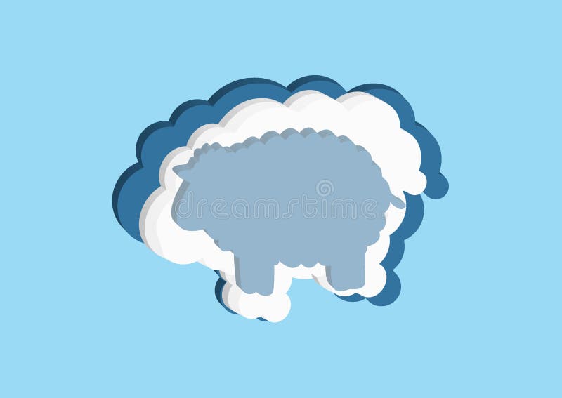 Nori sub formă de miel. pictograme vectoriale de culoare alb-albastru în nori pe fond albastru. cerul este o colecție densă de ilu royalty free illustration