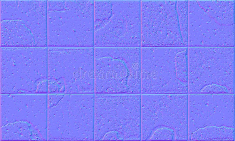 Normal map of pavement with textured cracked old square bricks