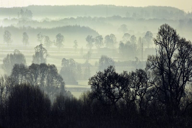 Early morning mist in February in North Yorkshire in Great Britain. Early morning mist in February in North Yorkshire in Great Britain