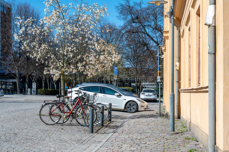 Norrkoping, Sweden - May 6, 2023: Spring atmosphere in Norrkoping, which is a historic industrial town in Sweden. Norrkoping, Sweden - May 6, 2023: Spring atmosphere in Norrkoping, which is a historic industrial town in Sweden.