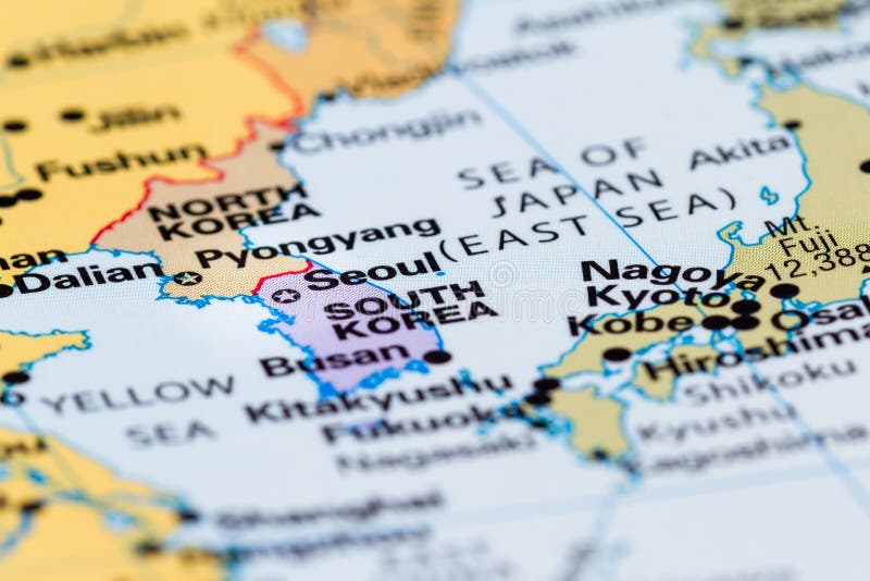 Norte y sur Corea en un mapa fotografía de archivo Norte y sur Corea en un mapa fotografía de archivo