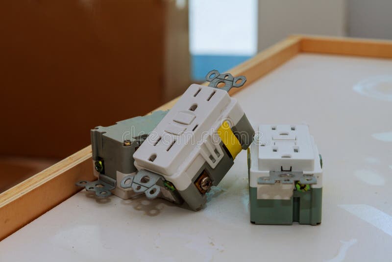 North American electrical socket home, power un installed electrical outlet royalty free stock photo