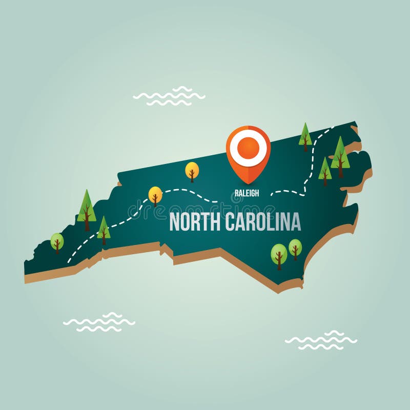 North Carolina Map with Capital City. Vector Illustration Decorative