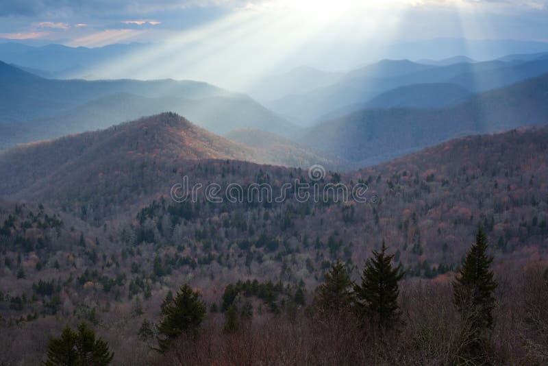 North Carolina Mountains Mystical Light Beams Stock Photo Image of