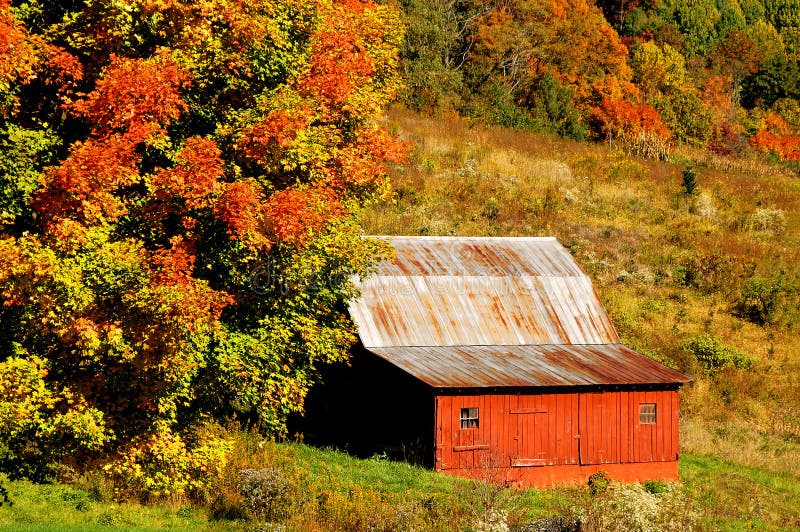 North Carolina Red Barn in Autumn Horizontal