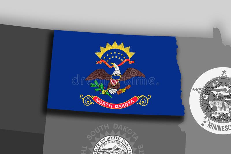 North Dakota map and flag royalty free illustration