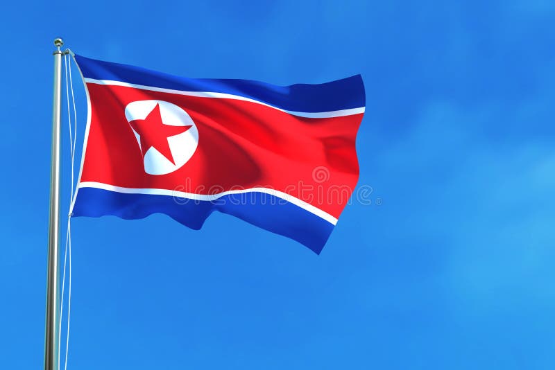 North Korea Flag on the Blue Sky Background. Stock Illustration - Illustration of texture, concept: 87581992