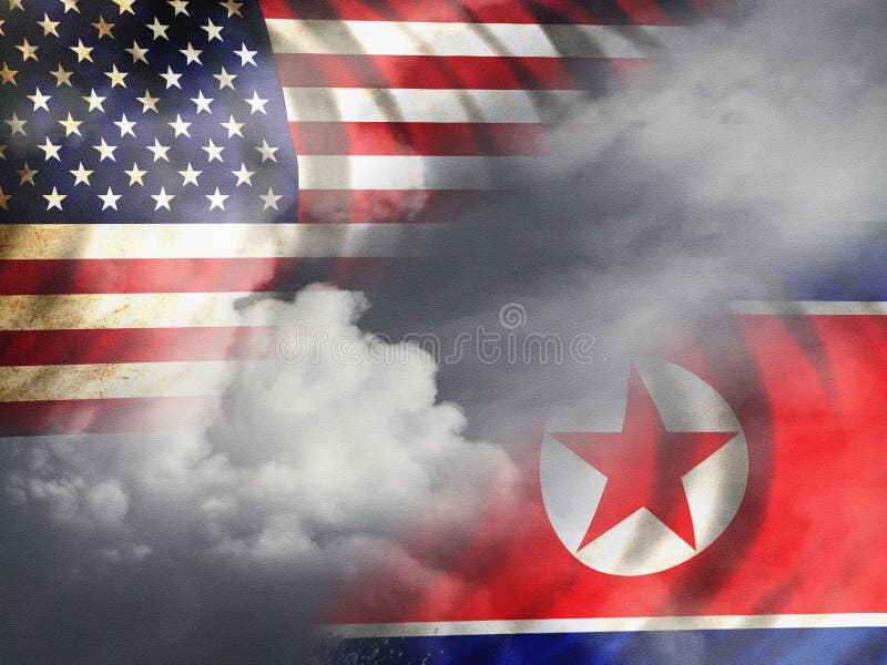 North Korean e bandeiras dos EUA ilustração do vetor North Korean e bandeiras dos EUA ilustração do vetor