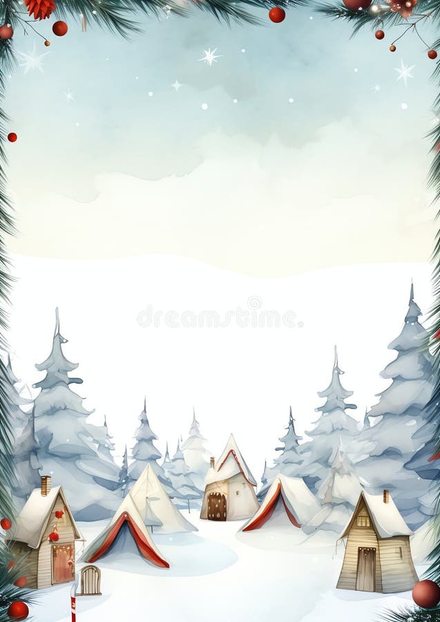 North Pole Watercolor Winter Border Stock Illustration Illustration