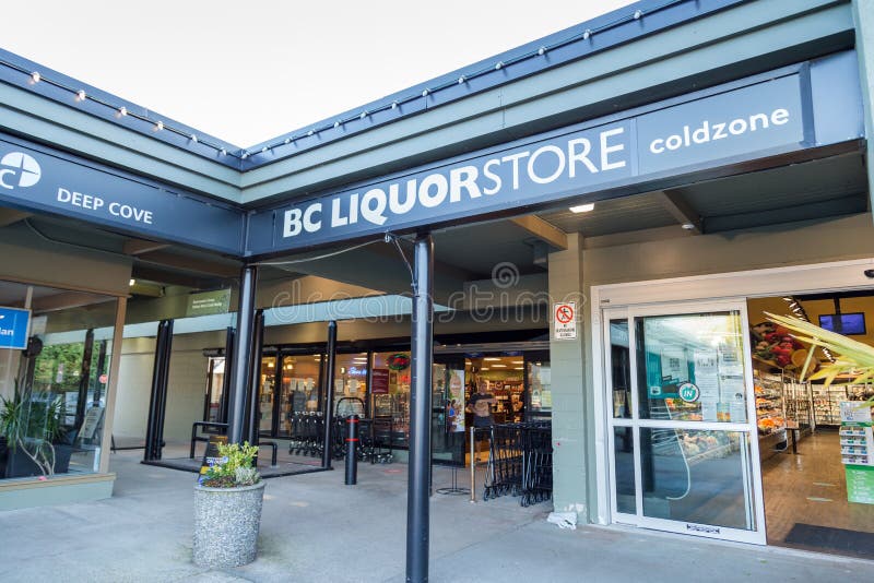 NORTH VANCOUVER, BC, CANADA - APR 11, 2020: Front of a BC liquor store during the Covid 19 pandemic