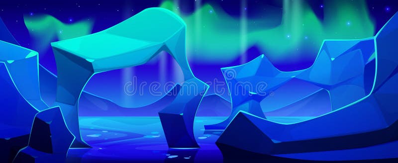 Northern Aurora Light. Night Polar Arctic Borealis Stock Vector ...