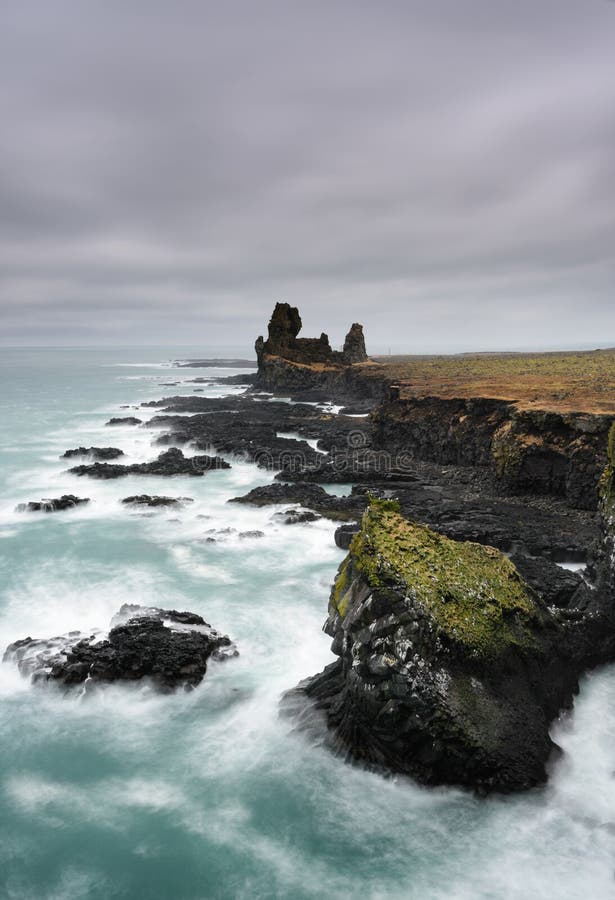 Northern cost of Iceland. Amazing Icelandic landscape at Londrangar Cliffs. royalty free stock photos Northern cost of Iceland. Amazing Icelandic landscape at Londrangar Cliffs. royalty free stock photos