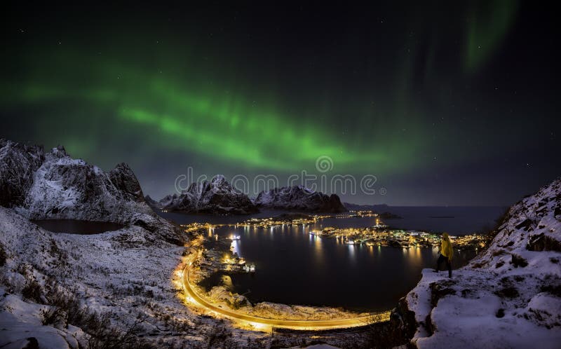 Northern lights over Reine, Norway royalty free stock photos Northern lights over Reine, Norway royalty free stock photos