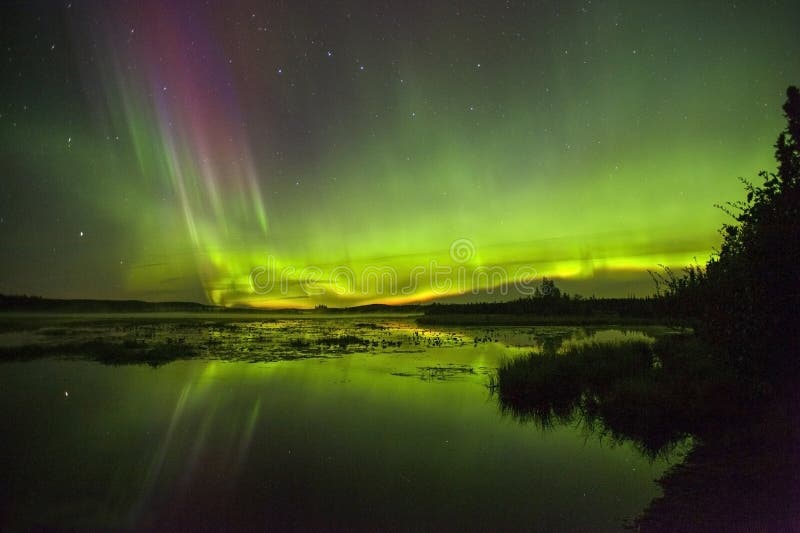 Northern lights over Watson Lake in Alaska