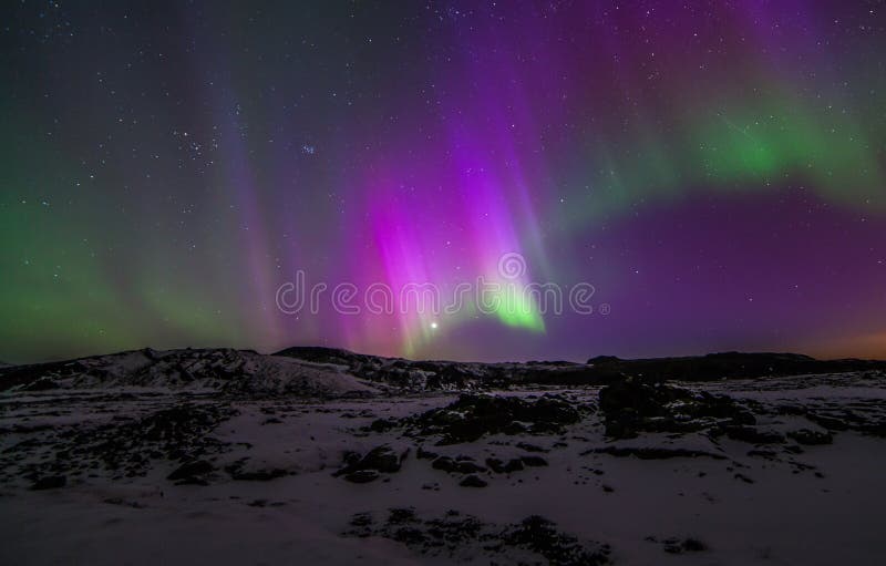 Northern lights during winter time in Iceland.