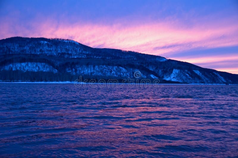 Northern, Siberian river in the winter.