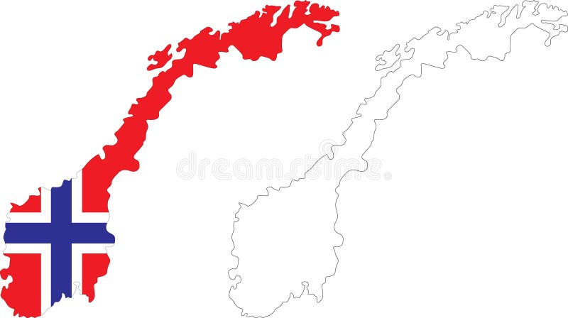 Bandiera della Norvegia sulla mappa disegnata a mano.