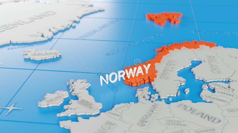 Norway Highlighted On A White Simplified 3d World Map Digital 3d Render Stock Illustration Illustration Of Europe Names