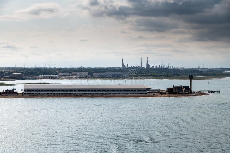Calshot Activities Centre and Fawley Refinery Editorial Stock Photo