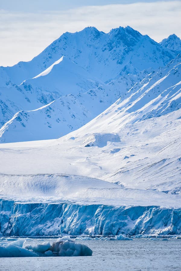 Landscape ice nature of the glacier mountains of Spitsbergen Longyearbyen Svalbard arctic ocean winter polar day sunset sky