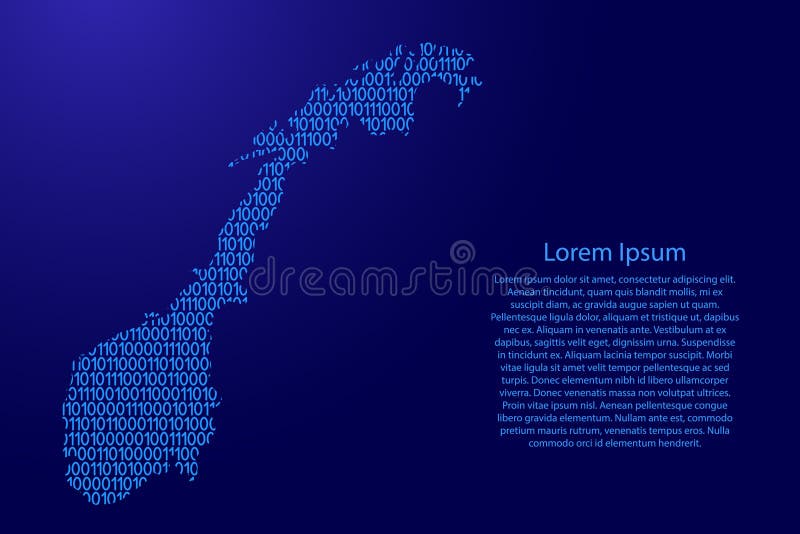 Norway Map from Blue Isolines or Level Line Geographic Topographic Map