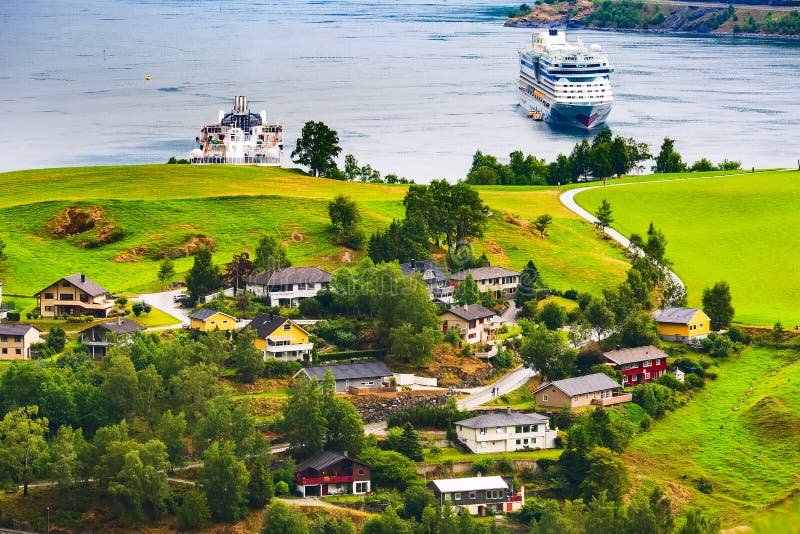 Norway village and fjord landscape in Flam