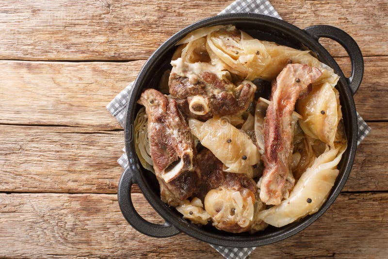 Norwegian Cuisine Lamb Stew with Cabbage and Pepper in a Pan