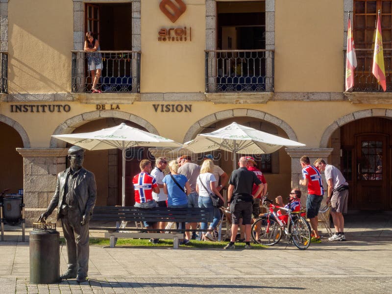 Norwegian cycling fans - Ponferrada stock photos Norwegian cycling fans - Ponferrada stock photos