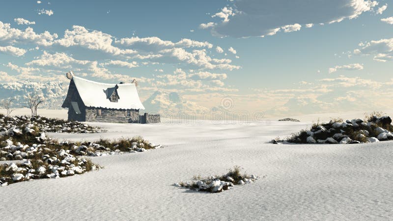Norwegian Winter Fantasy Cottage in a Snowy Landsc