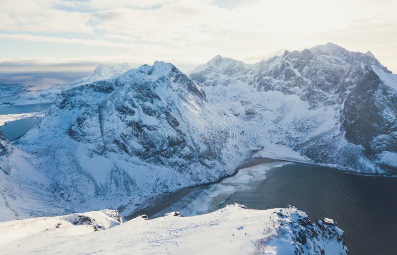 Norwegian Winter Sunny Mountain Landscape Blue Sky View with Mountains ...