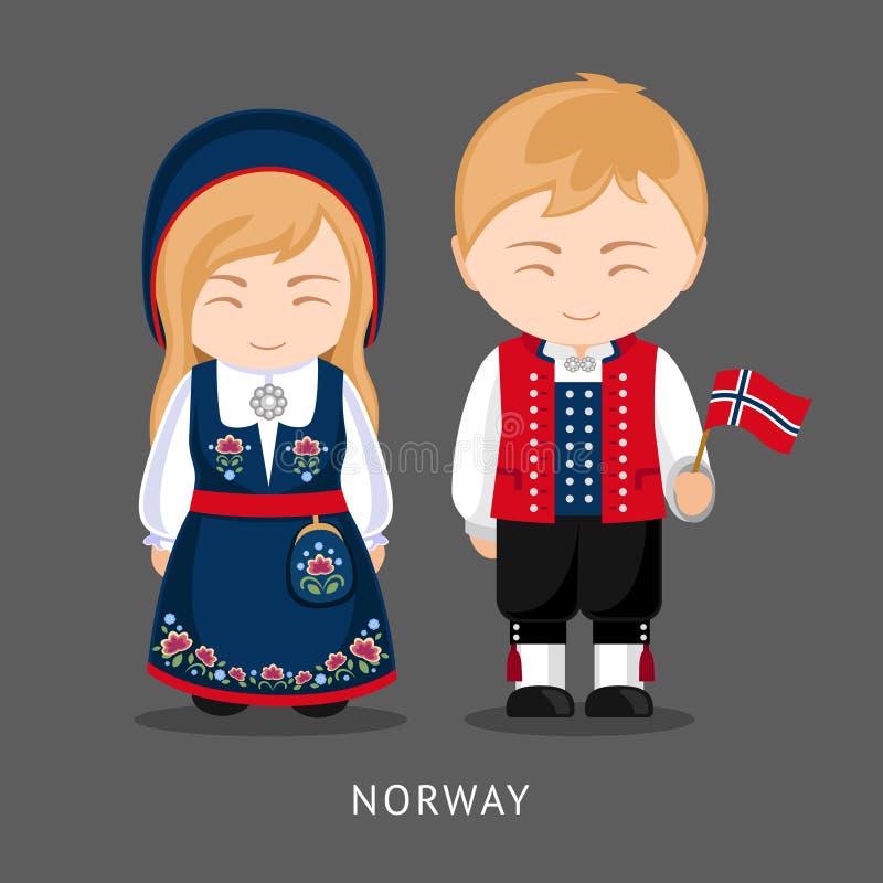 Norwegians in National Dress with a Flag. Stock Vector - Illustration ...