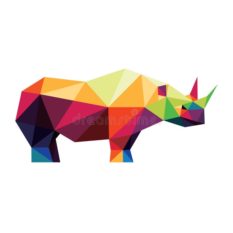 Noshörningar i färgade polygon med lågt poly. rhino silhouettes färglös vektor. rhinoceros abstrakt vektor vektor illustrationer