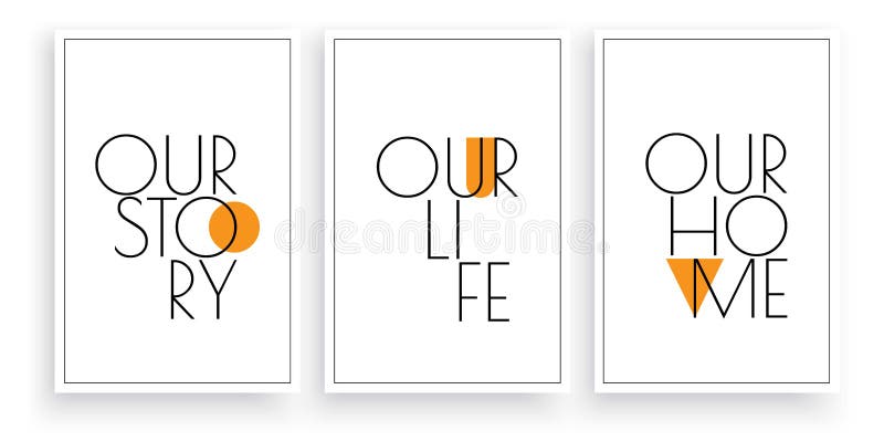 Nossa história nossa vida nosso vetor doméstico. desenho artístico escandinavo. três peças de design de cartaz minimalista. arte d