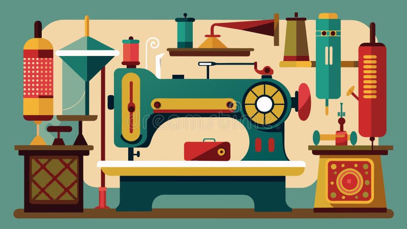 The nostalgia of sewing vacations past brought to life with a vintageinspired display of antique sewing machines vector illustration