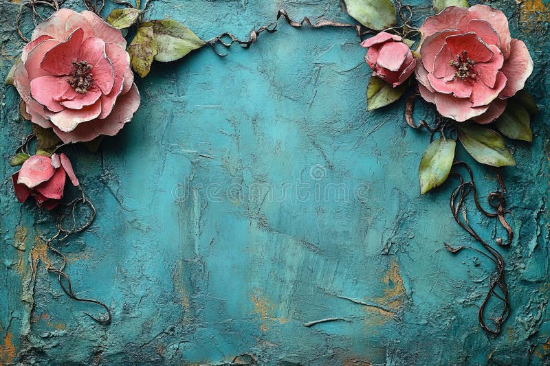 A nostalgic scrapbook-inspired background with faded papers and embellishments. stock image