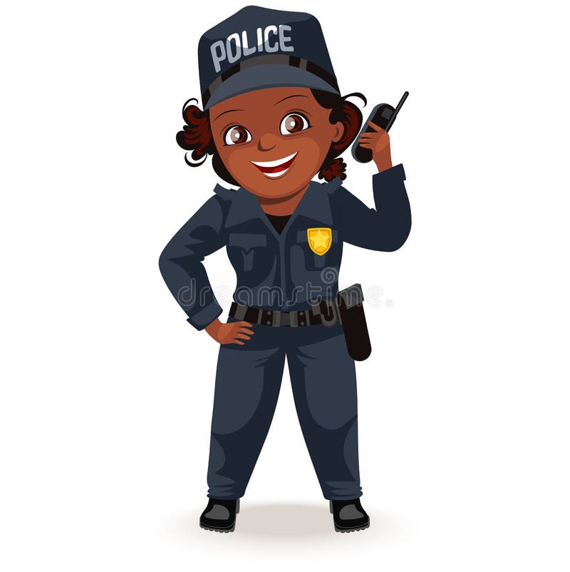 Not female professions, strong woman police officer uniform with holding radio set , safety secutiry girl, feminists