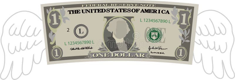Nota de 1 dólar deformada com penas ilustração stock