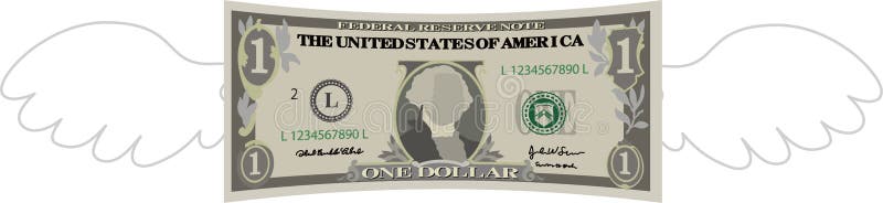 Nota de 1 dólar deformada com penas ilustração royalty free