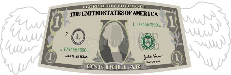 Nota de 1 dólar deformada com penas ilustração royalty free